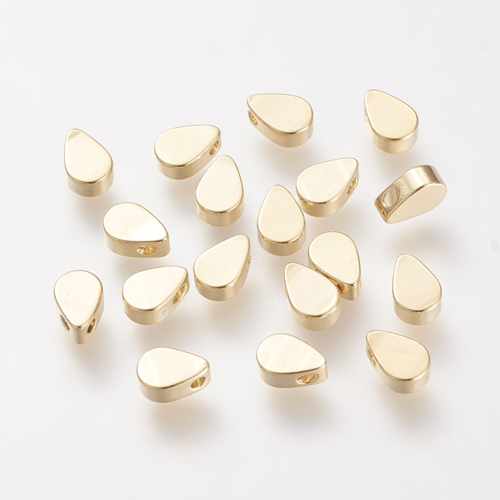 PandaHall Brass Charms, Real Gold Plated, Drop, 6x4x2mm, Hole: 1mm Brass Drop