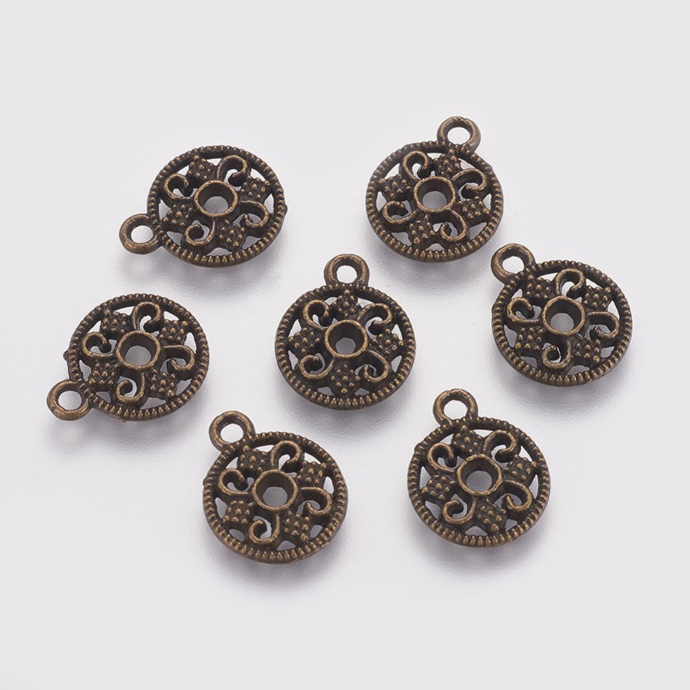 PandaHall Alloy Pendants, Cadmium Free, Nickel Free and Lead Free, Flat Round, Antique Bronze Color, 15x12x2mm, Hole: 2mm Alloy Flat Round