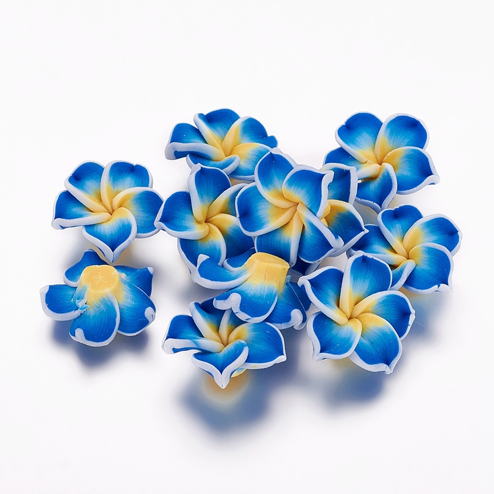 PandaHall Handmade Polymer Clay 3D Flower Plumeria Beads, RoyalBlue, 20x10mm, Hole: 2mm Polymer Clay Flower Blue