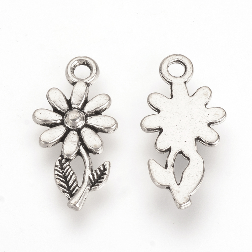 PandaHall Tibetan Style Alloy Pendants, Flower, Cadmium Free & Lead Free, Antique Silver, 19x10x2mm, Hole: 2mm; about 1720pcs/1000g Alloy...