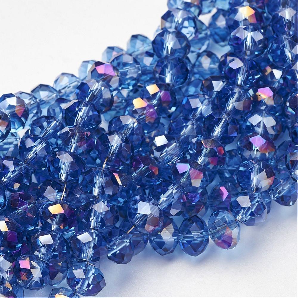 PandaHall Electroplate Glass Faceted Rondelle Beads Strands, Half Plated, Blue, 8x5mm, Hole: 1mm; about 72pcs/strand, 16.5" Glass Rondelle...
