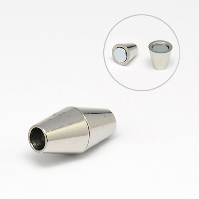 PandaHall 304 Stainless Steel Magnetic Clasps, Bicone, Stainless Steel Color, 17x9mm, Hole: 4mm Stainless Steel Bicone