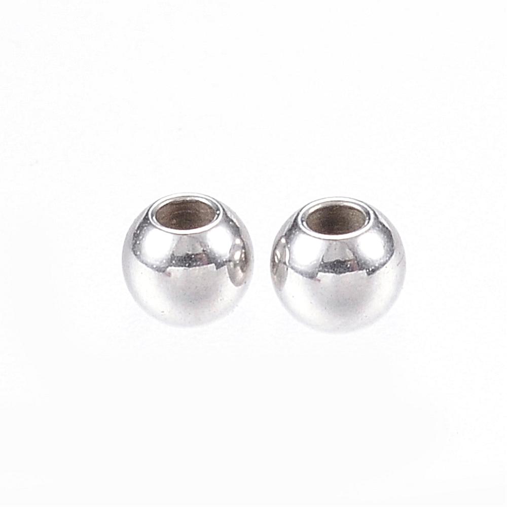 PandaHall 304 Stainless Steel Spacer Beads, Round, Stainless Steel Color, 3x2mm, Hole: 1~1.2mm Stainless Steel Round