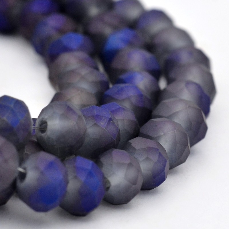 PandaHall Full Rainbow Plated Faceted Rondelle Glass Beads Strands, Frosted, MediumBlue, 6x4mm, Hole: 1mm; about 100pcs/strand, 17.3" Glass...
