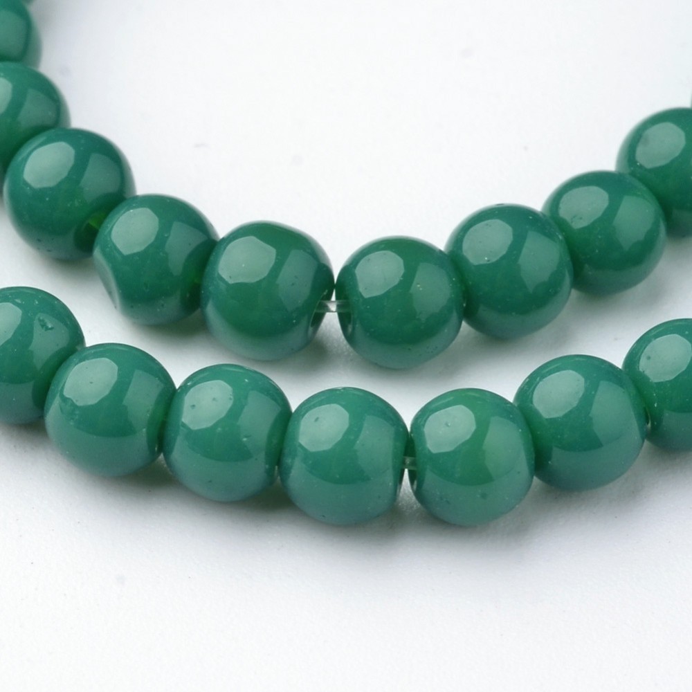 PandaHall Glass Beads Strands, Round, Dyed, Green, 6mm, Hole: 1mm; about 52pcs/strand, 11.4" Glass Round Green
