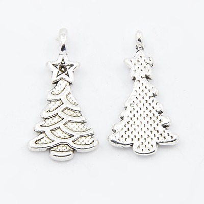 PandaHall Tibetan Style Pendants, Lead Free & Cadmium Free & Nickel Free, Christmas Tree, Antique Silver, about 11mm wide, 21mm long, hole...