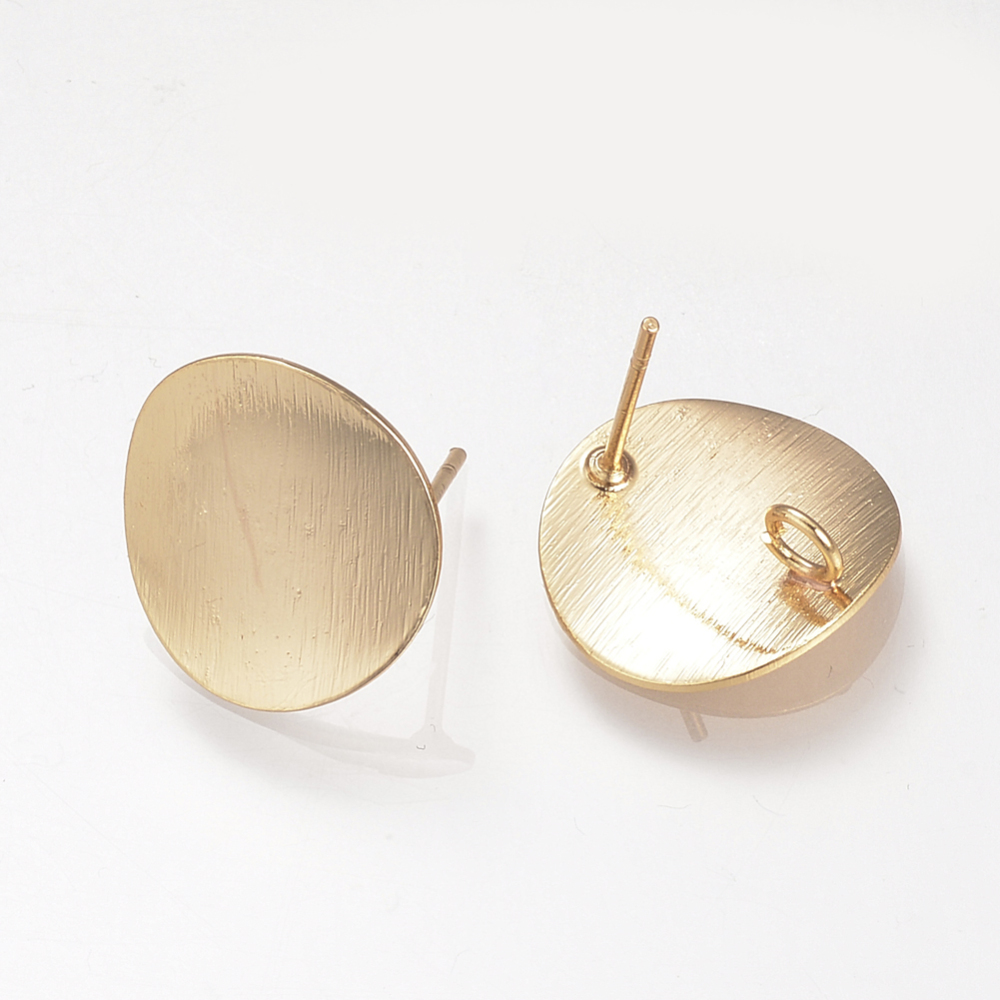 PandaHall Brass Stud Earring Findings, Real Gold Plated, 15mm, Hole: 2mm; pin: 0.8mm Brass