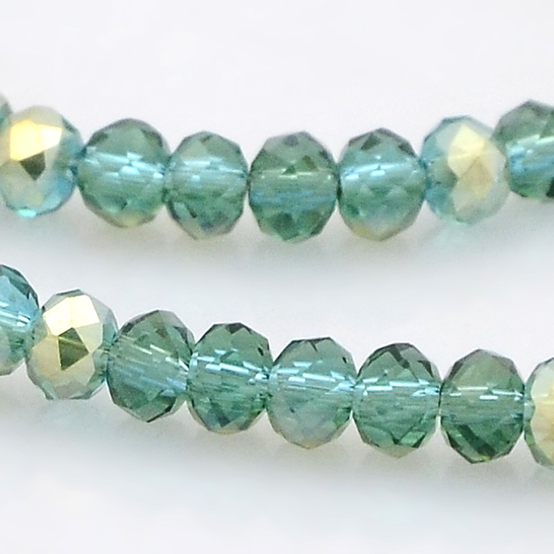 PandaHall Half Rainbow Plated Faceted Rondelle Glass Beads Strands, LightSeaGreen, 3.5x2.5mm, Hole: 1mm; about 100pcs/strand, 10" Glass...