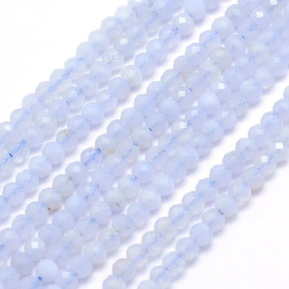 PandaHall Natural Blue Lace Agate Beads Strands, Faceted, Round, 2mm, Hole: 0.5mm; about 150pcs/strand, 15.35"(39cm) Blue Lace Agate Round