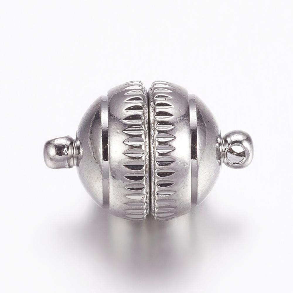 PandaHall Round Brass Magnetic Clasps, Platinum, 18x12mm, Hole: 2mm Brass Round