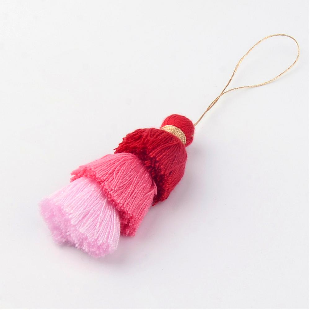 PandaHall Cotton Thread Tassel Big Pendant Decorations, Red, 64~74x25~27mm Cotton Red