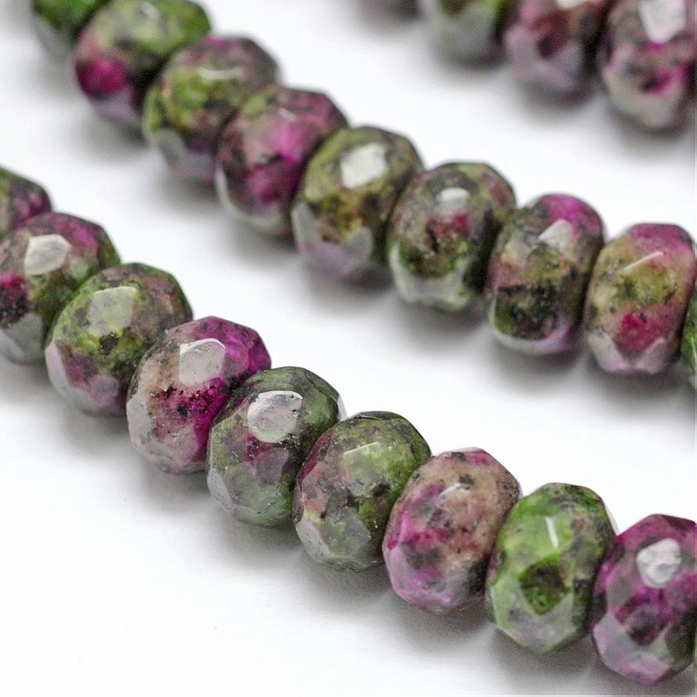 PandaHall Faceted Natural Ruby in Zoisite Rondelle Beads Strands, Dyed, 8x5mm, Hole: 1mm; about 76pcs/strand, 15.2" Ruby in Zoisite Rondelle
