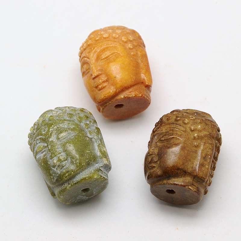 PandaHall Buddha Head Natural Henan Jade Beads, Dyed & Heated, 27x22x23mm, Hole: 4mm Other Jade Human Multicolor