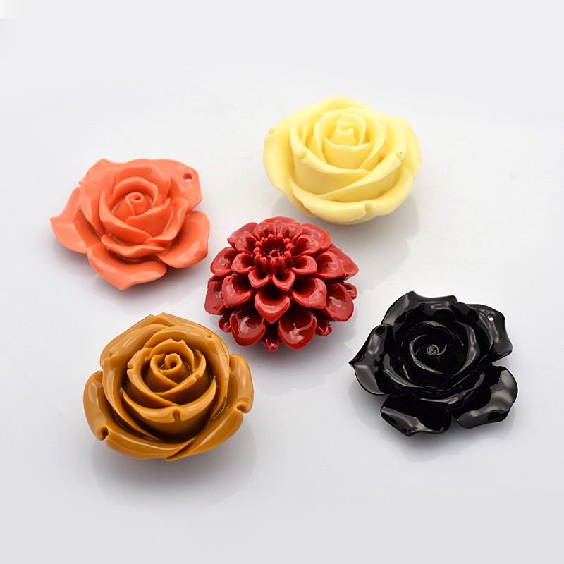 PandaHall Dyed Synthetical Coral Peony Beads, Mixed Color, 35~40x11~25mm, Hole: 1mm Synthetic Coral Flower Multicolor