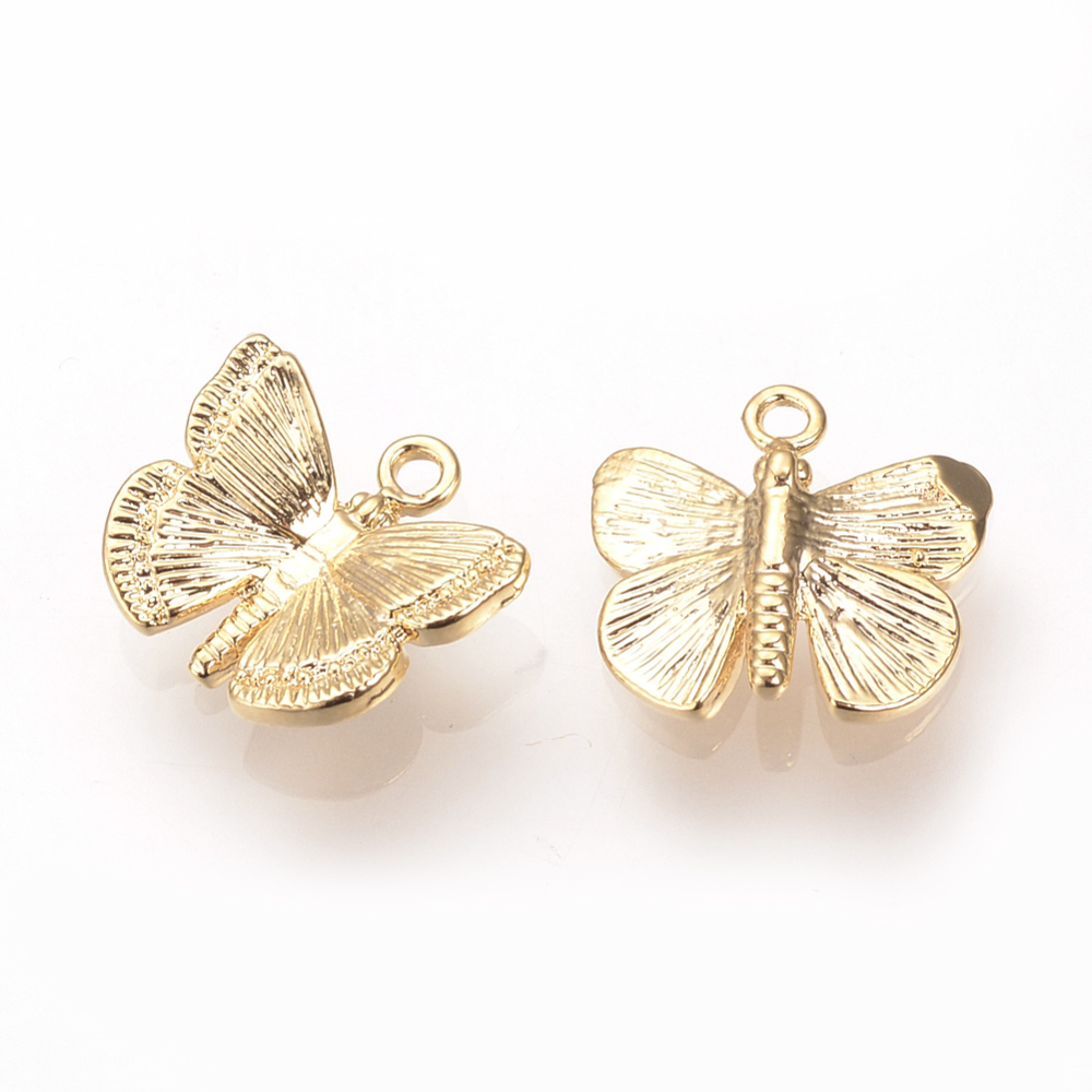PandaHall Brass Charms, Real Gold Plated, Butterfly, 10x11x3mm, Hole: 1mm Brass Butterfly