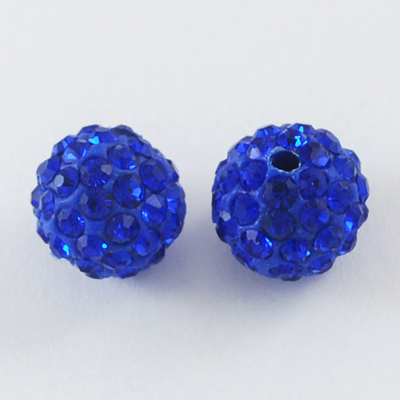 PandaHall Pave Disco Ball Beads, Polymer Clay Rhinestone Beads, Round, Sapphire, 10mm, Hole: 1.5mm Polymer Clay+Glass Rhinestone Round Blue