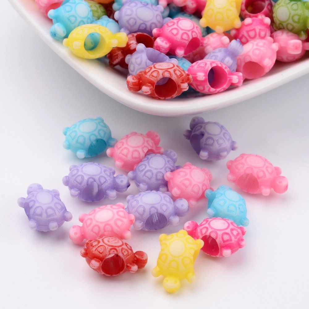 PandaHall Large Hole Opaque Craft Style Acrylic Tortoise European Beads, Mixed Color, 14x9x8mm, Hole: 5mm Acrylic Tortoise Multicolor