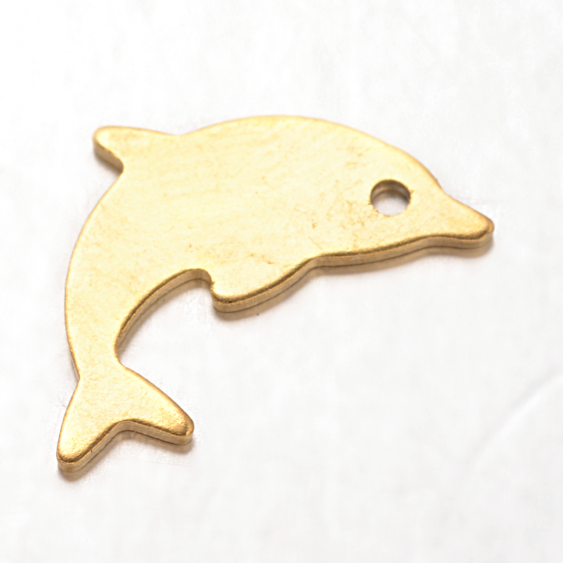 PandaHall Dolphin 304 Stainless Steel Charms, Golden, 11.5x17x0.7mm, Hole: 1mm Stainless Steel Dolphin