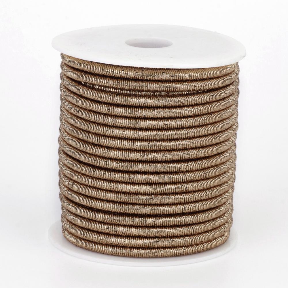 PandaHall Polyester Cord, with Iron Chains Inside, Camel, 4x3.5~4mm; about 18yards/roll Metallic Cord Brown