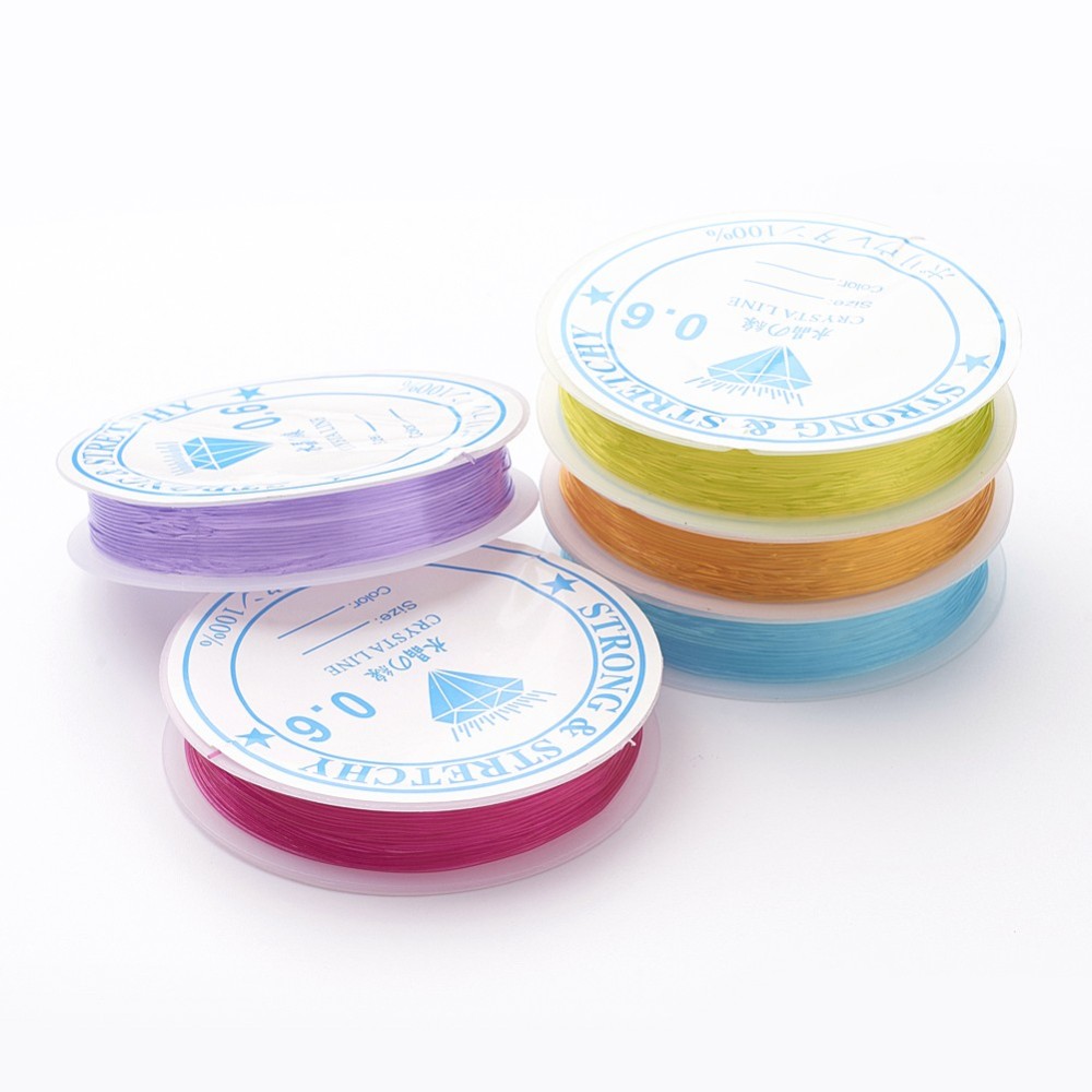 PandaHall Elastic Crystal Thread, Mixed Color, 0.6mm, 7m/roll Elastic Fibre Multicolor