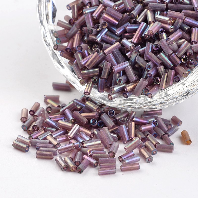 PandaHall Tube Transparent Colours Rainbow Plated Glass Seed Beads, OldRose, 4.6~5x1.8~2mm, Hole: 0.8mm; about 12000pcs/450g Glass Purple