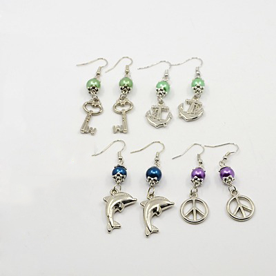 PandaHall Glass Pearl Earrings, with CCB Plastic Pendants, Mixed Shape, Mixed Color, 52~62mm Glass Multicolor