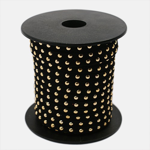 PandaHall Golden Aluminum Studded Korea Faux Suede Cord, Faux Suede Lace, Black, 5x2mm; about 20yards/roll Suede Black