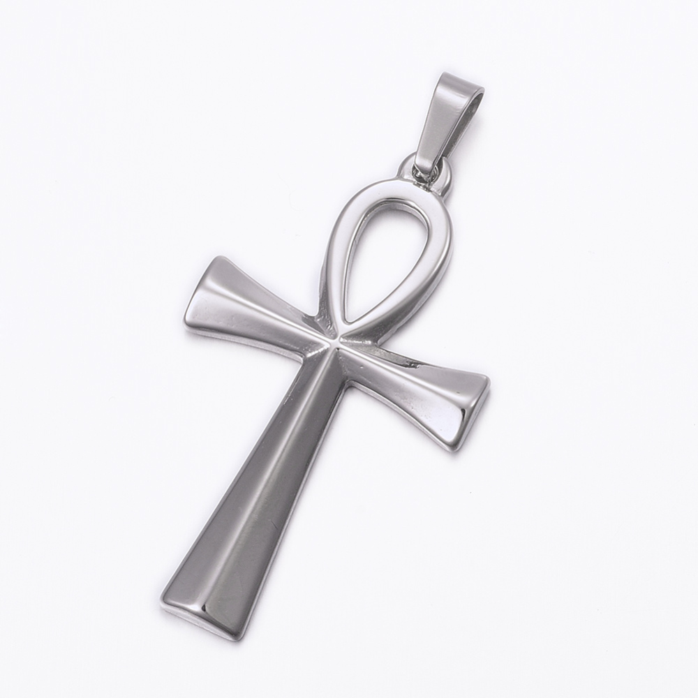 PandaHall 304 Stainless Steel Pendants, Ankh Cross, Easter, Stainless Steel Color, 44.5x25.5x3mm, Hole: 8x4mm Stainless Steel Cross