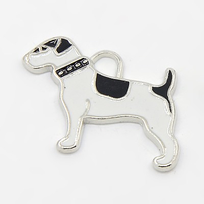 PandaHall Alloy Enamel Charms, Lead Free and Cadmium Free, Dog, Platinum, Colorful, about 27mm long, 18mm wide, 2.5mm thick, hole: 2.5mm...
