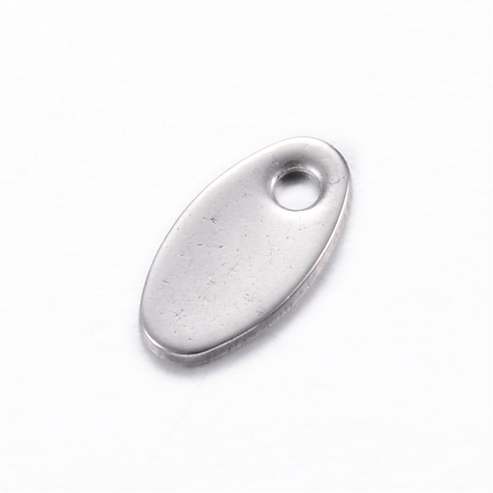 PandaHall 304 Stainless Steel Charms, Oval, Stainless Steel Color, 8.5x4.5x1mm, Hole: 1mm Stainless Steel Oval