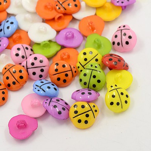 PandaHall Acrylic Shank Buttons, 1-Hole, Dyed, Ladybug, Mixed Color, 14x13x3mm, Hole: 3mm Acrylic Ladybug Multicolor