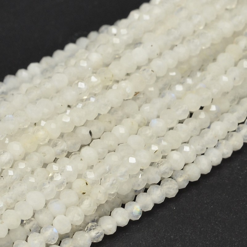 PandaHall Faceted Round Natural Moonstone Bead Strands, 3mm, Hole: 1mm; about 146pcs/strand, 15.5" Moonstone Round