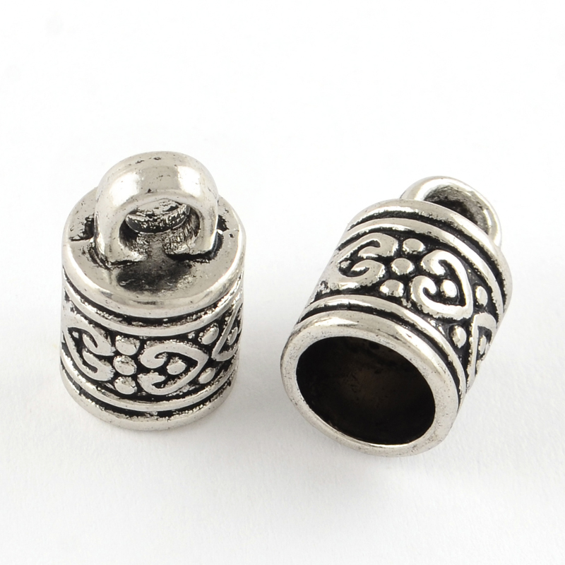 PandaHall Tibetan Style Column Alloy Cord Ends, Cadmium Free & Nickel Free & Lead Free, Antique Silver, 16x10mm, Hole: 4mm; Inner Diameter...
