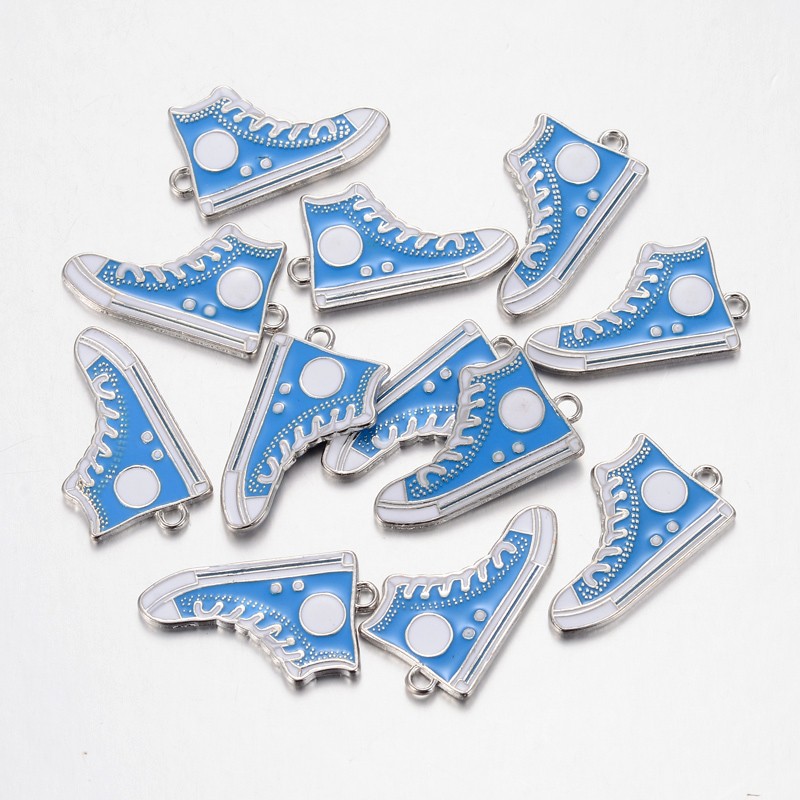 PandaHall Alloy Enamel Pendants, Lead Free and Cadmium Free, Shoes, Platinum Metal Color, SkyBlue, 30x17x2mm, Hole: 1.5mm Alloy+Enamel Shoes...