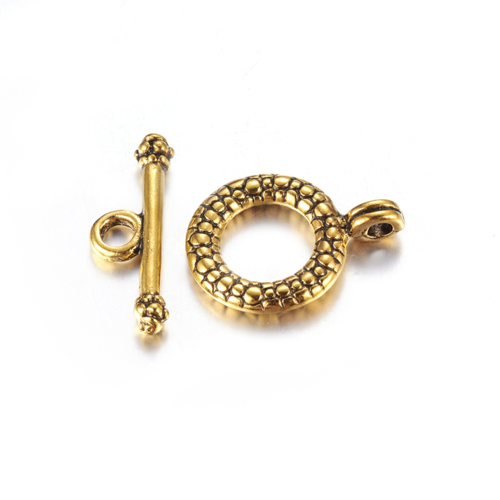 PandaHall Tibetan Style Alloy Toggle Clasps, Ring, Antique Golden, Lead Free and Cadmium Free and Nickel Free, Ring: 20x15x3mm, Hole: 2mm;...