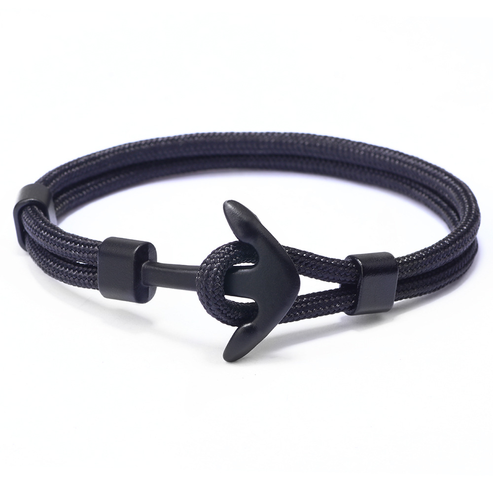 PandaHall Polyester Cord Multi-strand Bracelets, with Alloy Anchor Clasps, Gunmetal, Black, 21cm Alloy Black