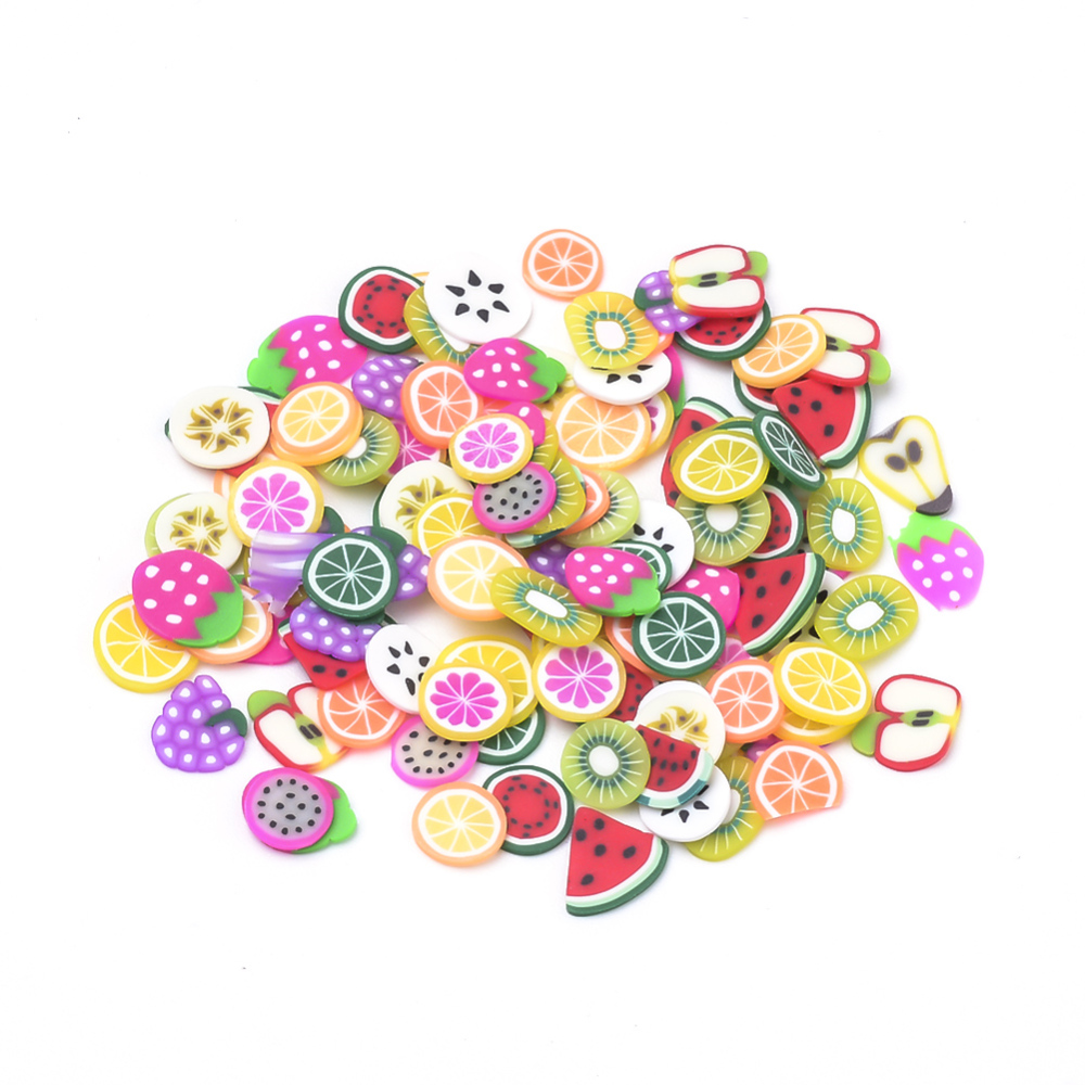 PandaHall Handmade Polymer Clay Nail Art Decoration, Fashion Nail Care, No Hole, Fruit, Mixed Color, 4~7x4~7x0.5mm; 200pcs/bag Polymer Clay...