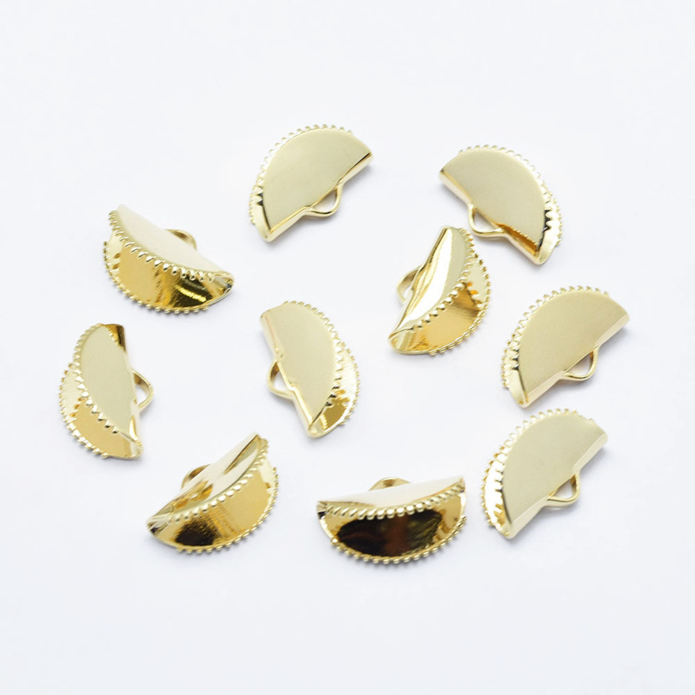 PandaHall Electroplated Brass Ribbon End, Long-Lasting Plated, Nickel Free, Real 18K Gold Plated, Fan Shaped, 9x15x6.5mm, Hole: 1.5x4mm...