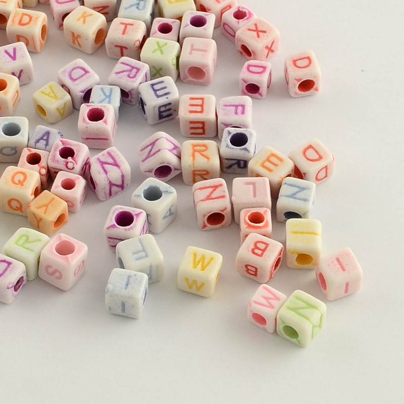 PandaHall Craft Style Colorful Acrylic Beads, Cube with Initial Letter, Alphabet Style, Mixed Color, 6x6x6mm, Hole: 3.5mm; about...