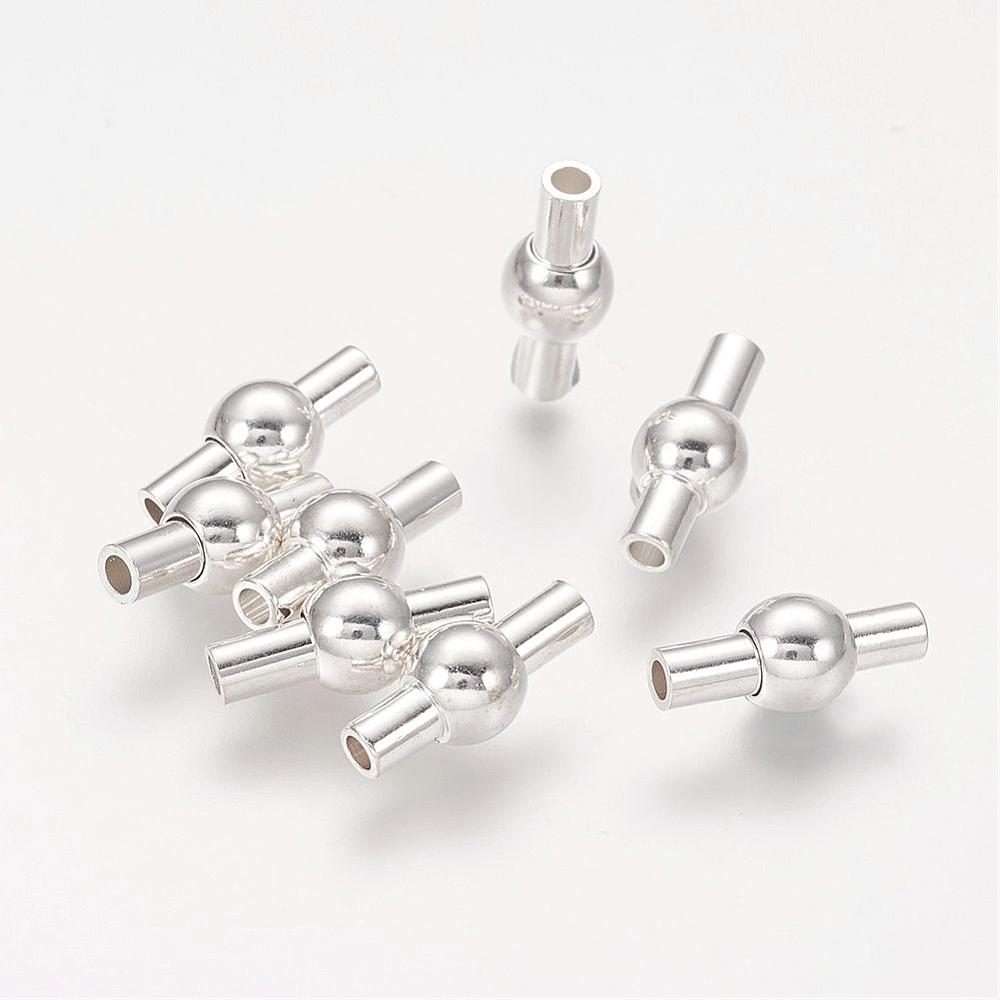 PandaHall Brass Magnetic Clasps, Oval, Silver, 13x6mm, Hole: 2mm Brass Oval