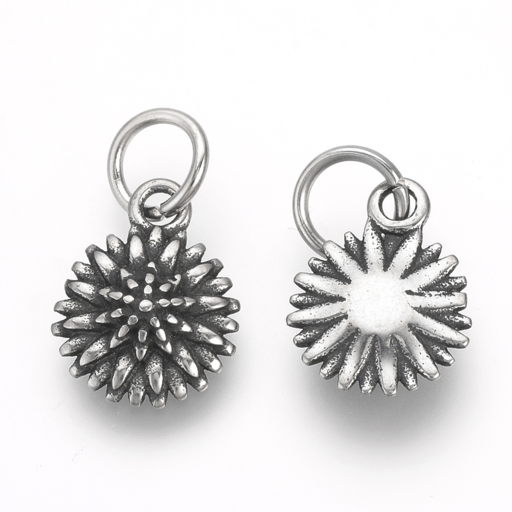 PandaHall Flower 316 Stainless Steel Pendants, Antique Silver, 14x11x3mm, Hole: 5mm Stainless Steel Flower