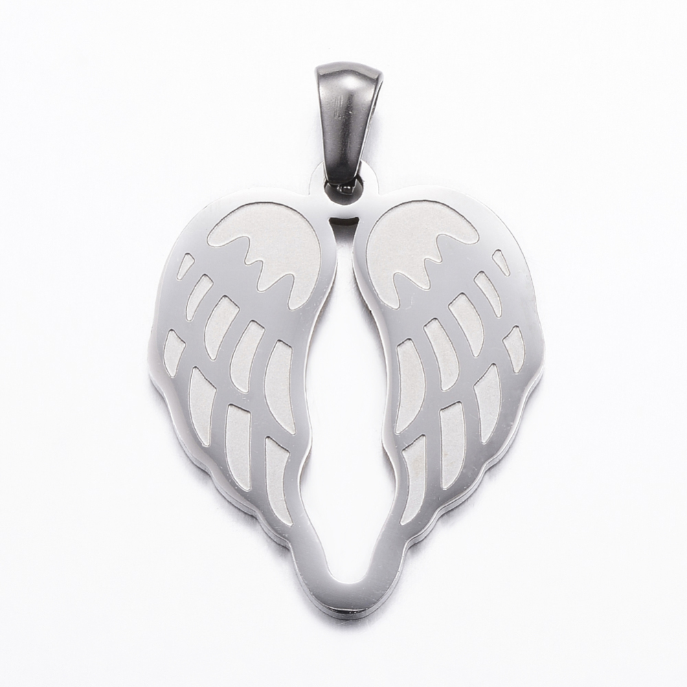 PandaHall 304 Stainless Steel Pendants, Wing, Stainless Steel Color, 26.5x22x1.5mm, Hole: 3x5mm Stainless Steel Wing