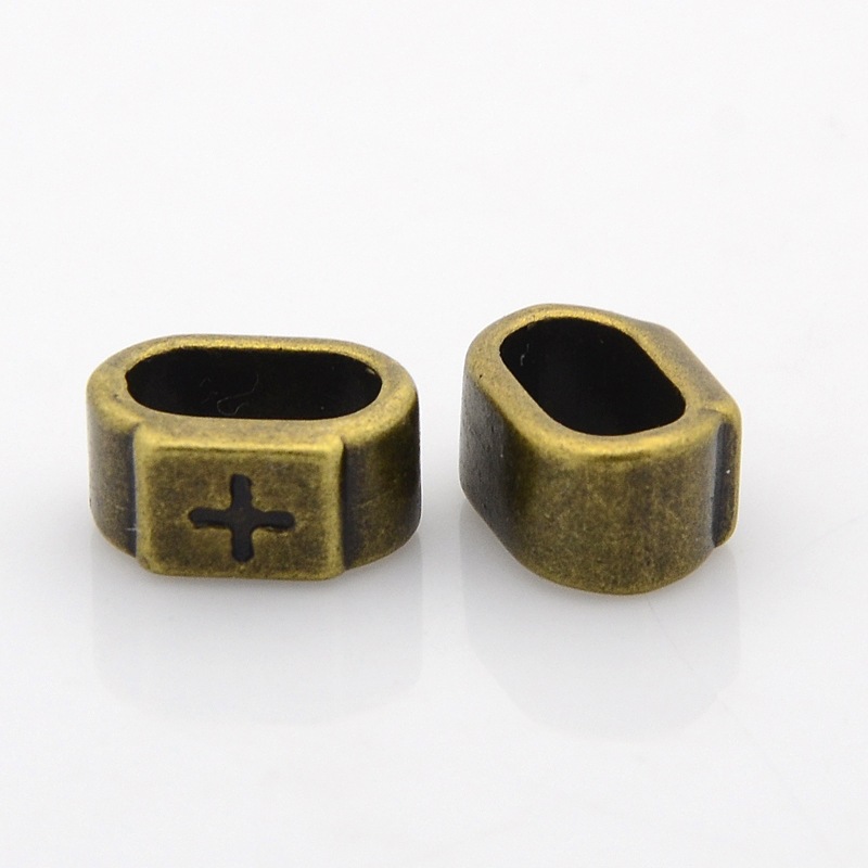 PandaHall Tibetan Style Alloy Slide Charms, Rectangle with Cross Pattern, Nickel Free, Antique Bronze, 15x8x10mm, Hole: 6x11mm Alloy...