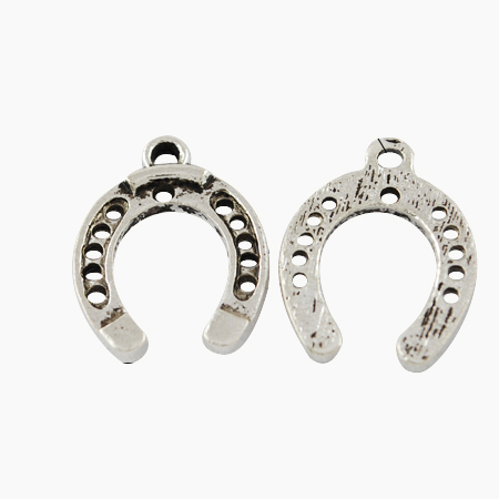 PandaHall Tibetan Style Horseshoe Pendants, Cadmium Free & Lead Free, Antique Silver, 30x22x2mm, Hole: 2mm Alloy Alphabet