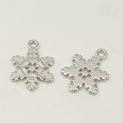 PandaHall Alloy Pendants, Lead Free and Cadmium Free, Snowflake, Christmas, Platinum Color, about 22mm long, 16mm wide, 2mm thick, hole...