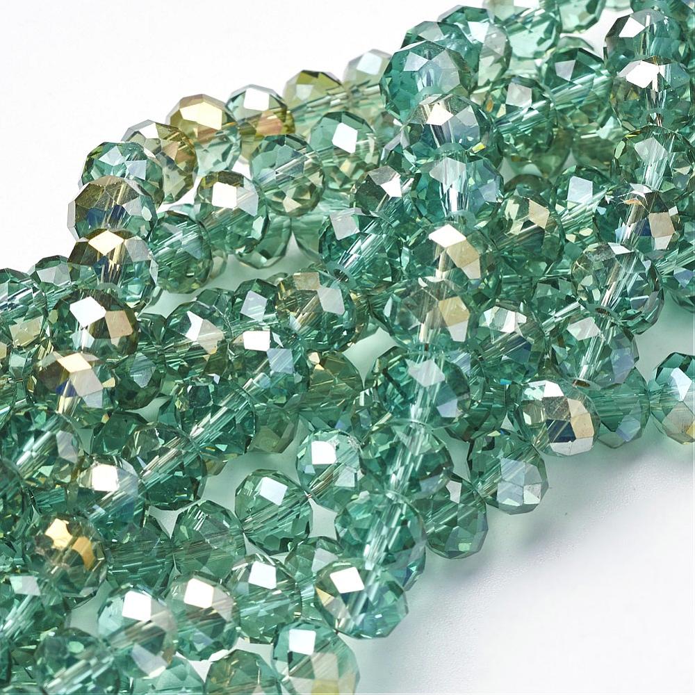 PandaHall Electroplate Glass Faceted Rondelle Beads Strands, Half Plated, SeaGreen, 8x5mm, Hole: 1mm; about 72pcs/strand, 16.5" Glass...