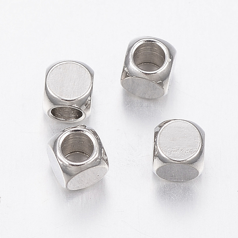 PandaHall 304 Stainless Steel Beads, Cube, Stainless Steel Color, 3x3x3mm, Hole: 2mm Stainless Steel Cube
