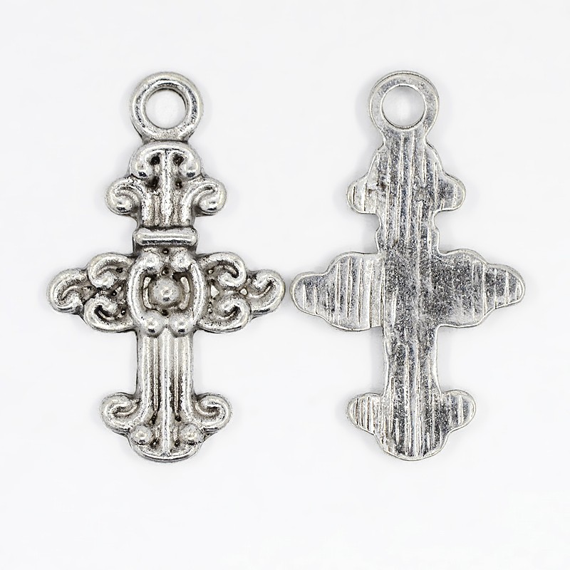 PandaHall Tibetan Style Pendants, Latin Cross Fleuree, Lead Free and Cadmium Free, Antique Silver Color, about 14.5mm wide, 24mm long, hole...