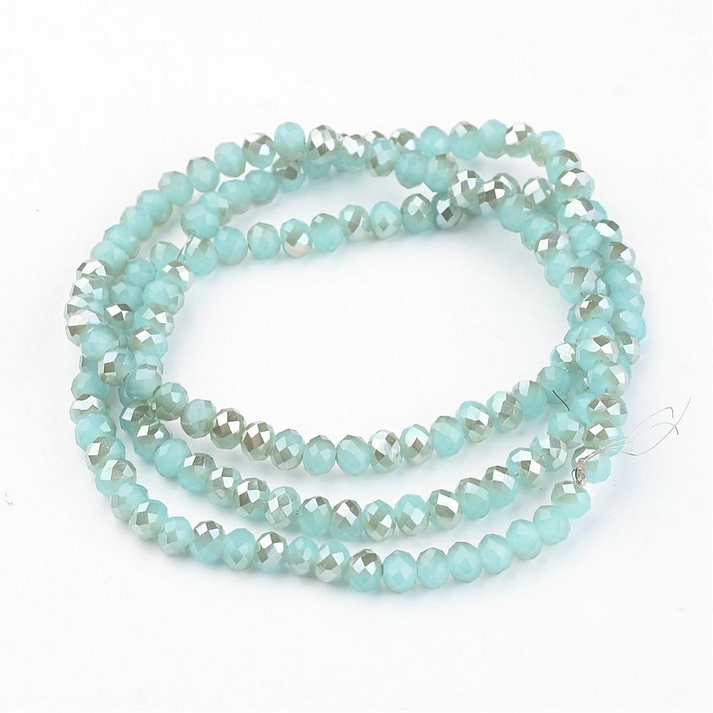 PandaHall Electroplate Glass Bead Strands, Imitation Jade, Half Rainbow Plated, Faceted, Rondelle, Turquoise, 4x3mm, Hole: 1mm; about...
