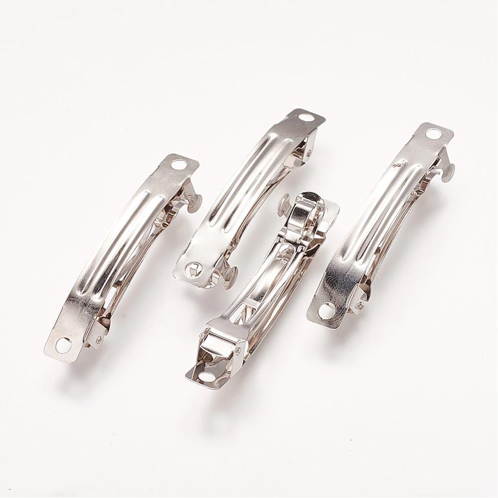 PandaHall Iron Hair Barrette Findings, French Hair Clip Findings, Platinum Color, about 50mm long, 6mm wide Iron